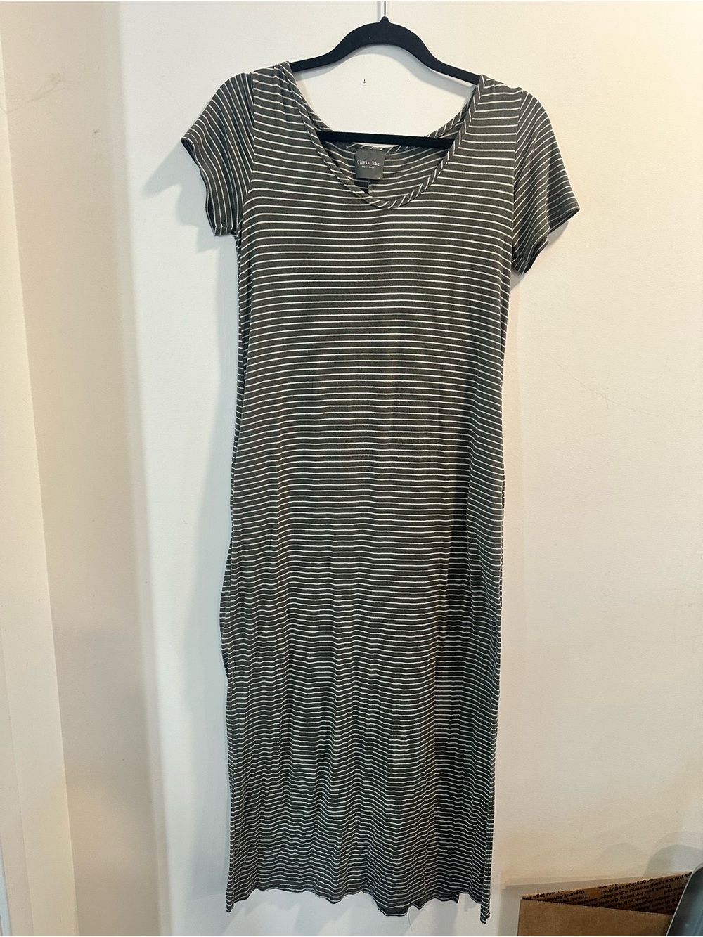 Olivia Rae Olive and White Striped Maxi Dress